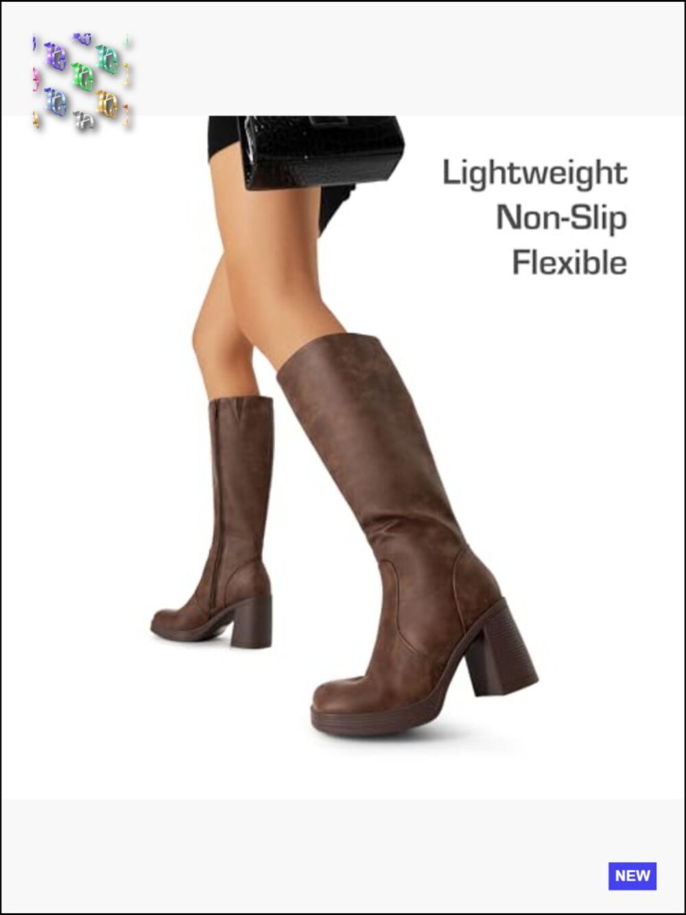 Knee High Chunky Heeled Platform Boots Square Toe Side Zipper Women's Tall Boots - Picture 4 of 7